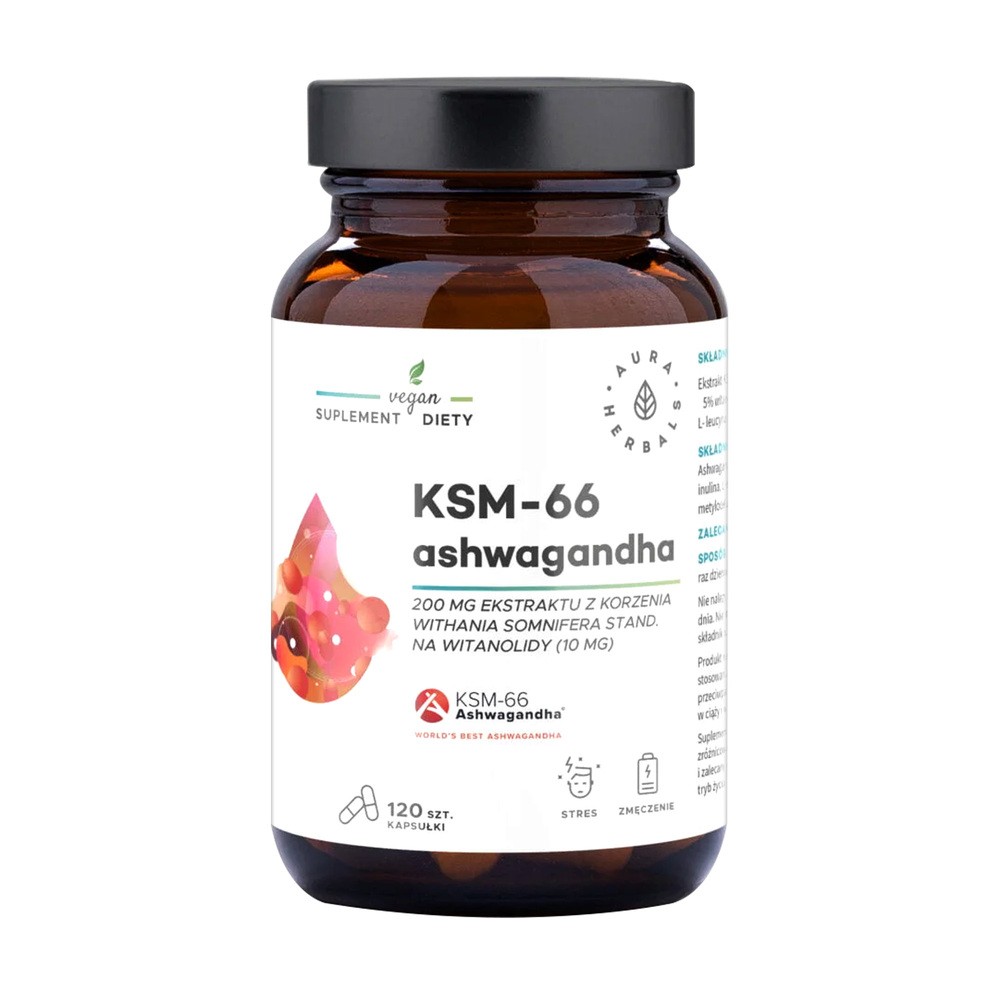 AURA HERBALS Ashwagandha, KSM-66 korzeń 200mg, 120kaps.