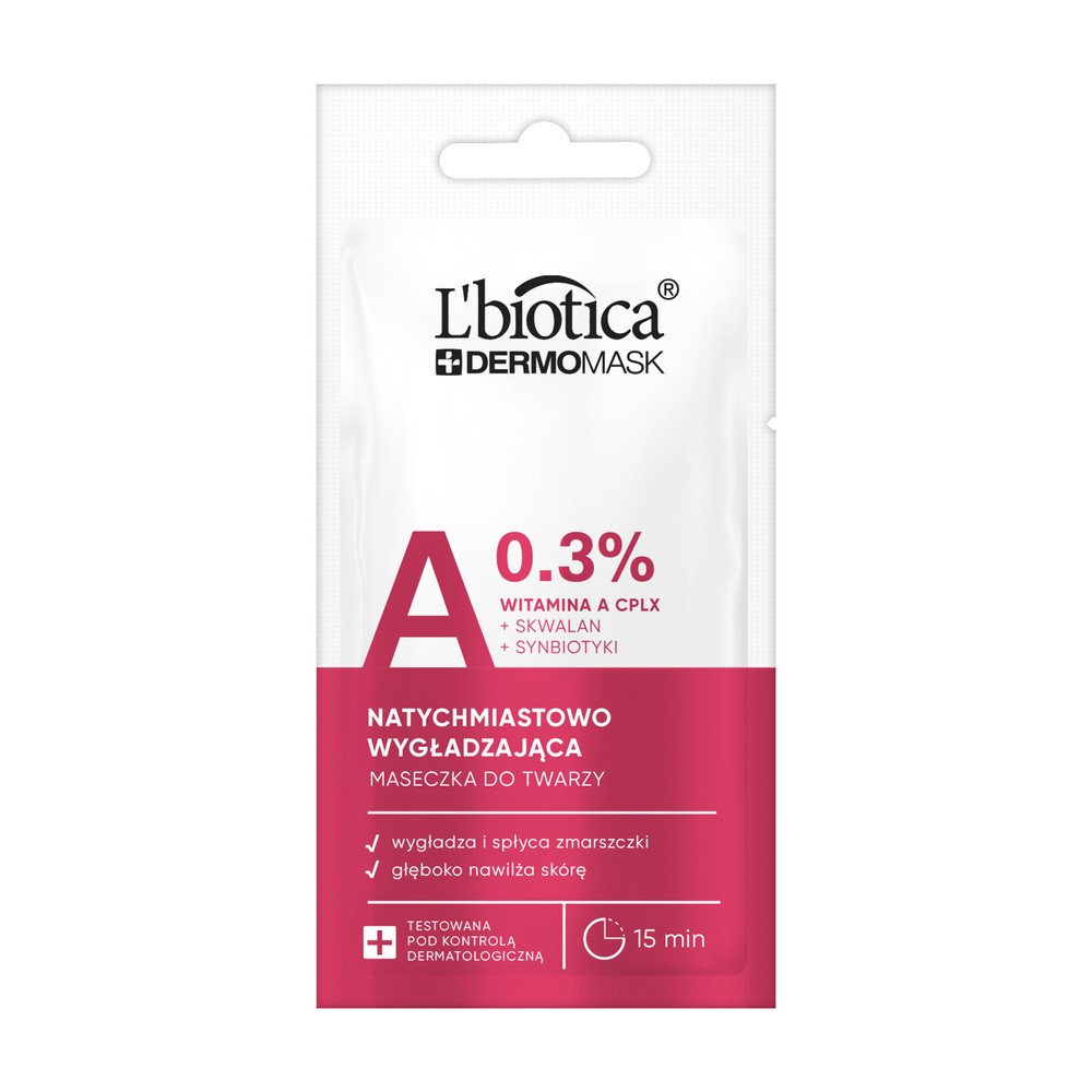 L'BIOTICA DERMOMASK NATYCHMIASTOWO WYGŁADZAJĄCA MASECZKA DO TWARZY Z WITAMINĄ A 8ML
