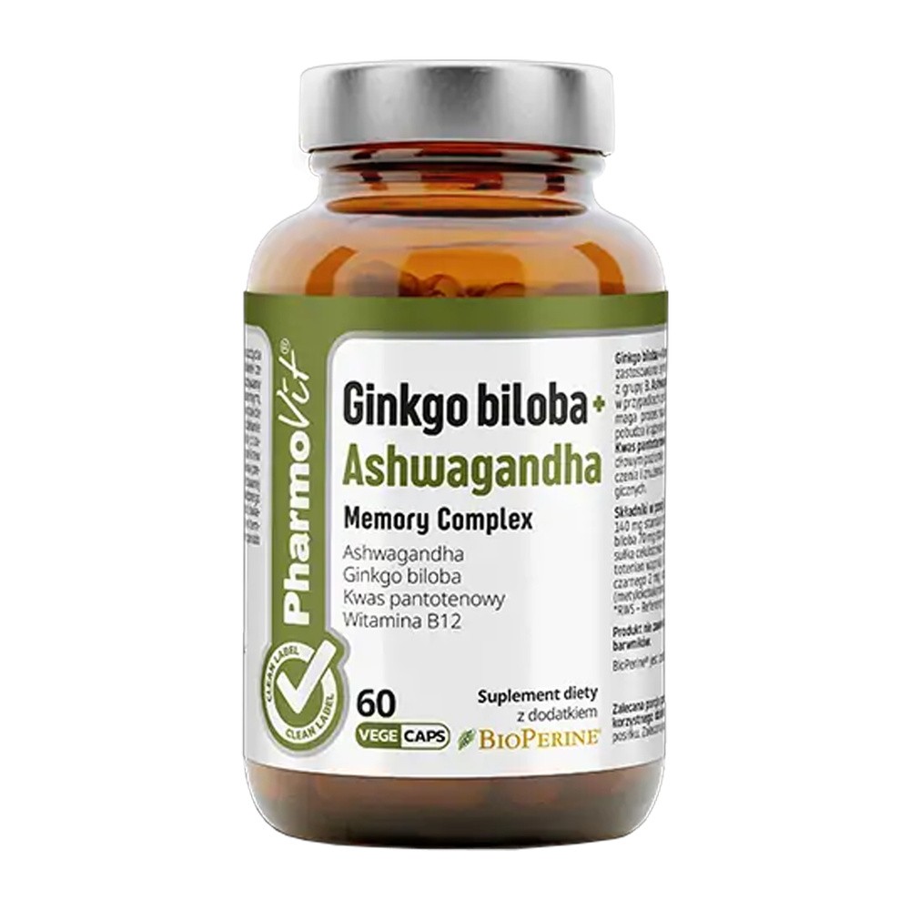 Pharmovit Ginkgo biloba + Ashwagandha Suplement diety 60 kaps.