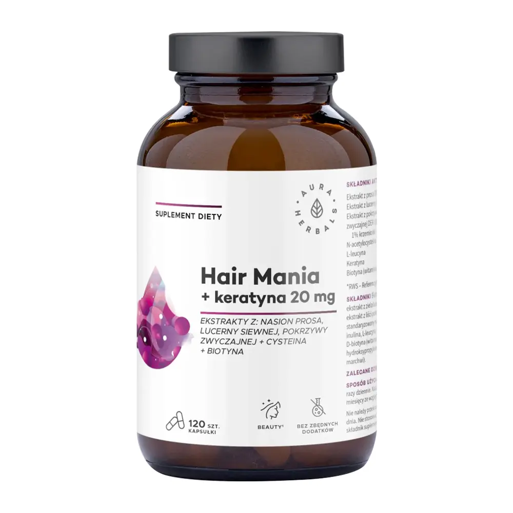 Aura Herbals Hair Mania + Keratyna 20 mg Kapsułki 120 sztuk