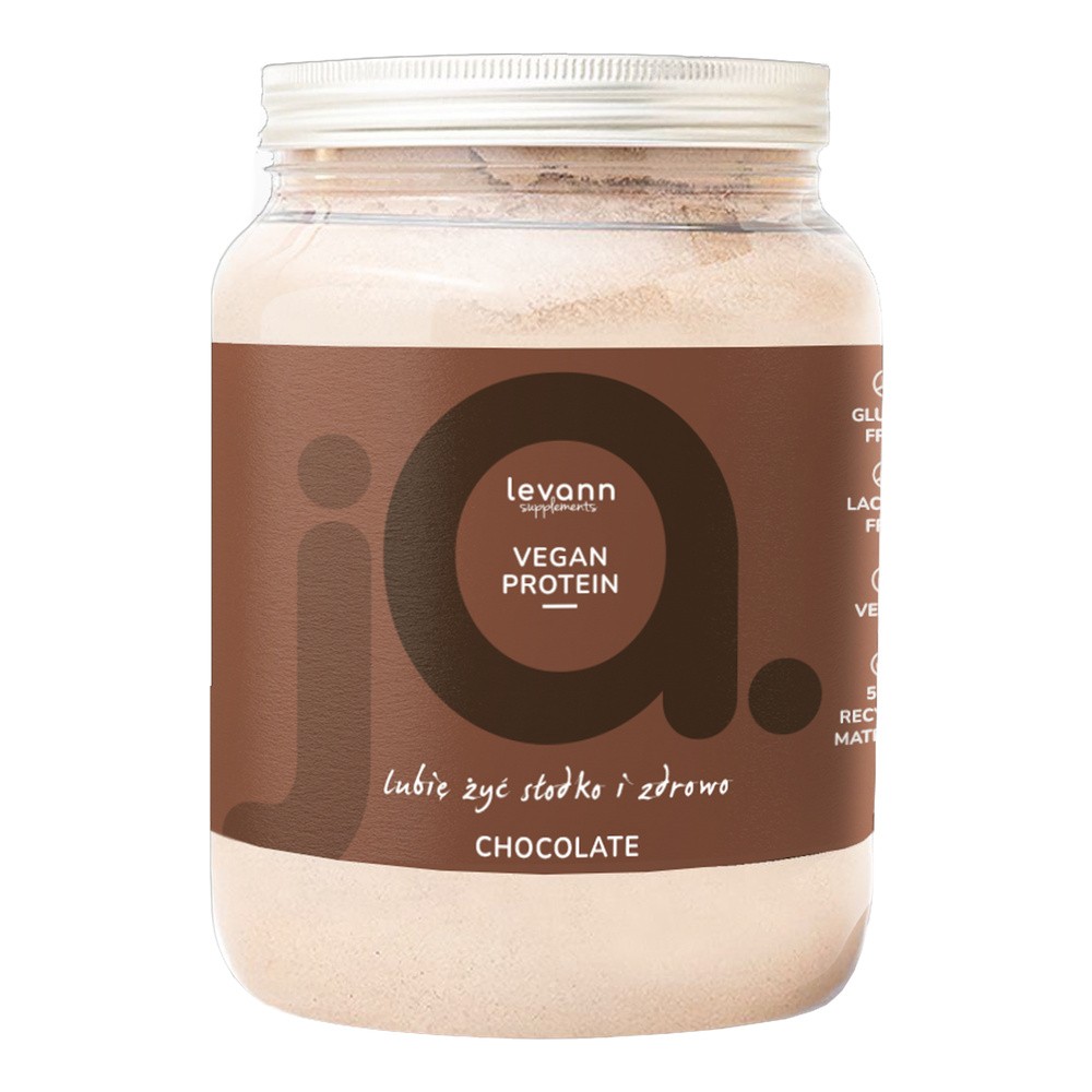 LEVANN “jA” SUPPLEMENTS VEGAN PROTEIN Wegańskie proteinowe białko o smaku czekolady w proszku 500g
