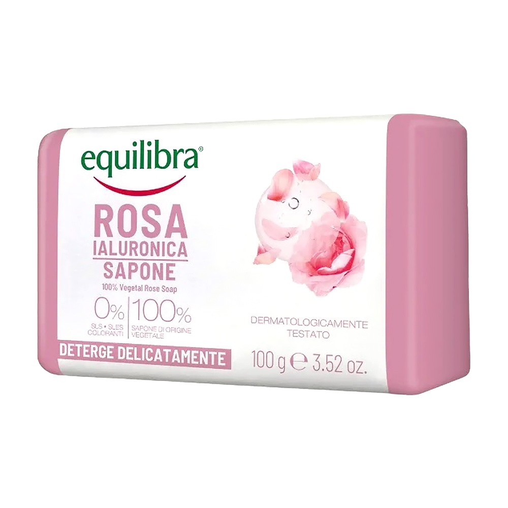 Equilibra Rosa delikatnie oczyszczające różane mydło z kwasem hialuronowym 100g