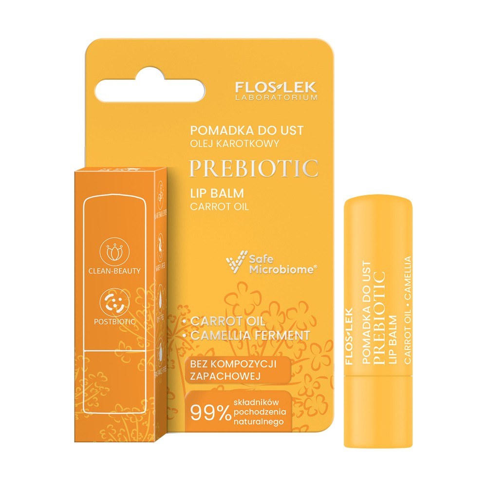 Floslek Laboratorium Prebiotic, pomadka do ust, olej karotkowy, 4 g