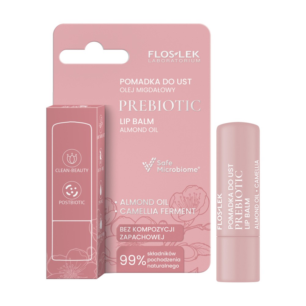 Floslek Laboratorium Prebiotic, pomadka do ust, olej migdałowy, 4 g