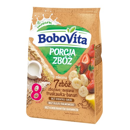 Bobovita Porcja Zbóż Kaszka mleczna 7 zbóż truskawka banan 210 g 5900852041112