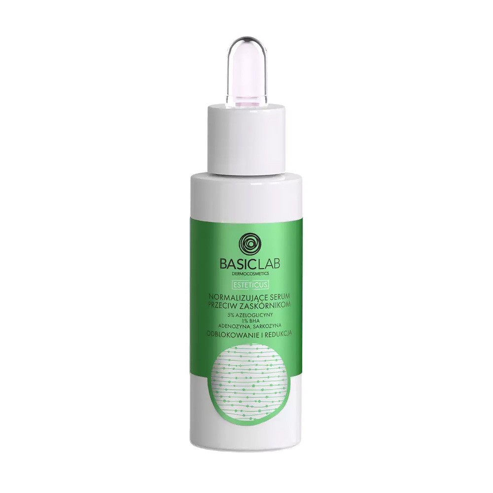 BASICLAB Esteticus Normalizujące Serum Przeciw Zaskórnikom 5% Azeloglicyny, 1% BHA, Adenozyna, Sarkozyna Odblokowanie I Redukacja 30ml