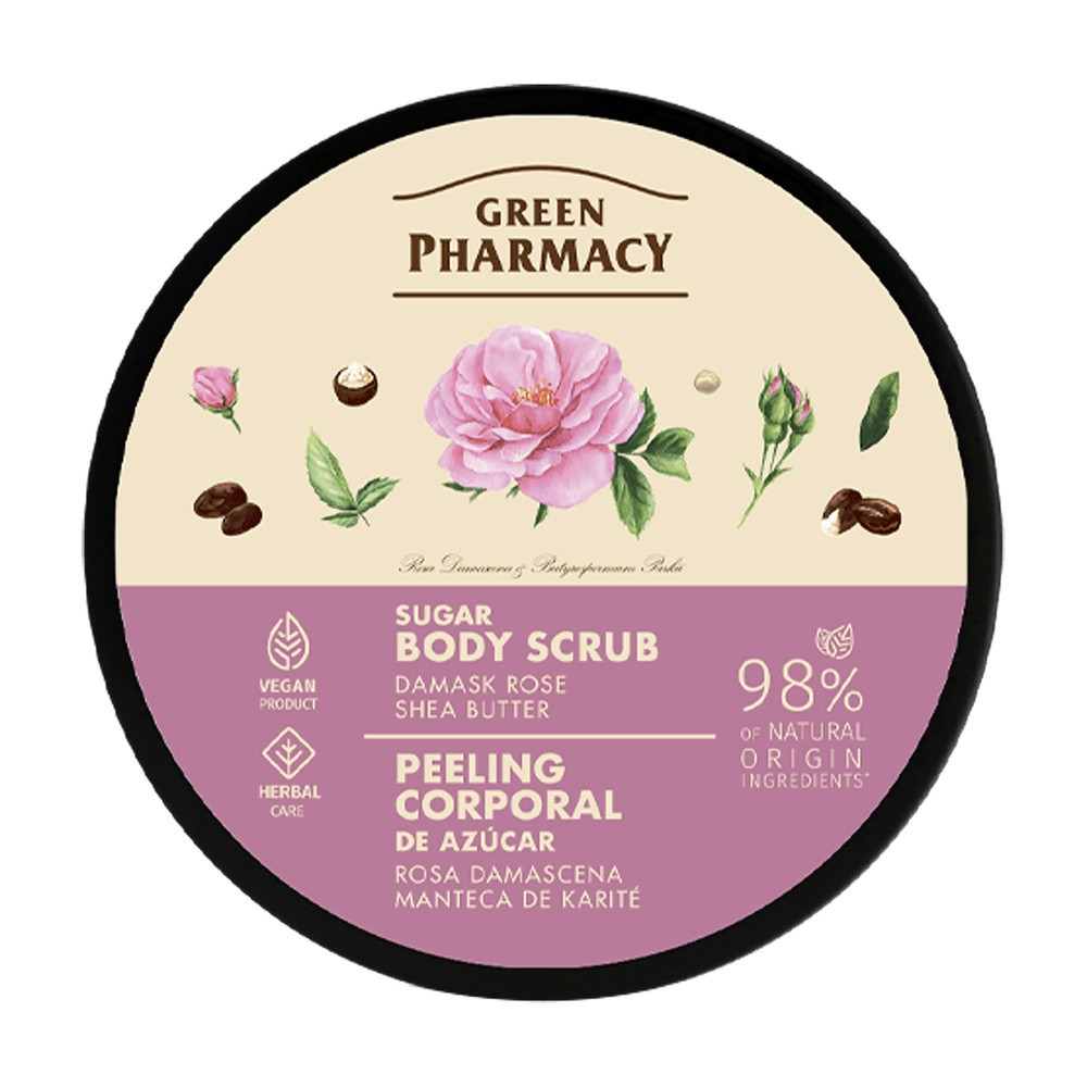 GREEN PHARMACY Peeling cukrowo-solny do ciała Róża damasceńska i Masło shea, 200ml
