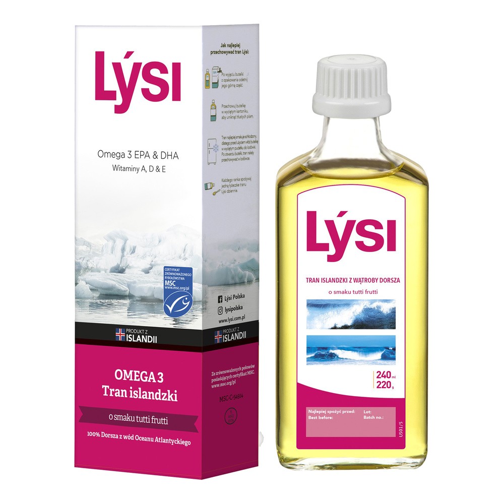 Lysi Tran Islandzki, smak tutti frutti, 240 ml