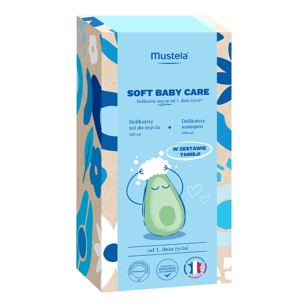 MUSTELA Zestaw Soft Baby Care: Delikatny żel do mycia, 500ml + Delikatny szampon, 500ml