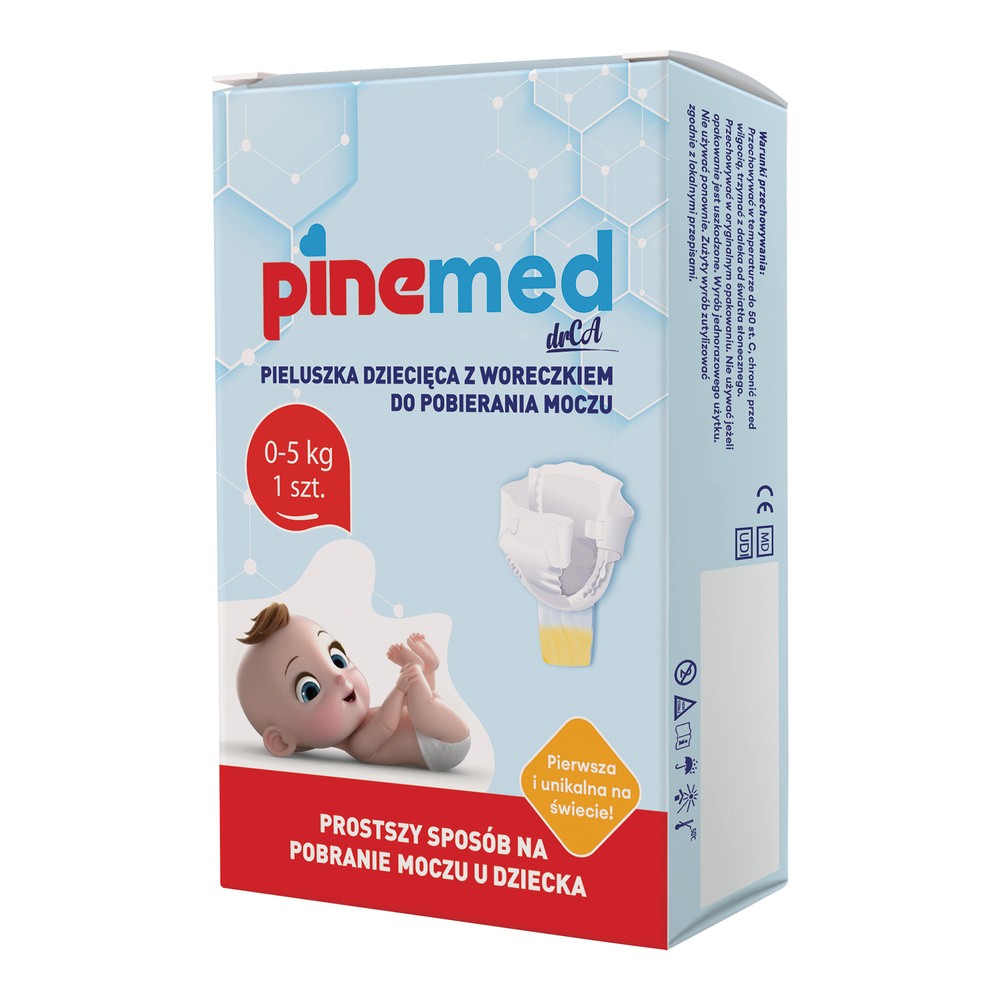 PINEMED PIELUSZKA Z WORECZKIEM DO POBIERANIA MOCZU DZIECKA 0-5 KG 1 SZT.