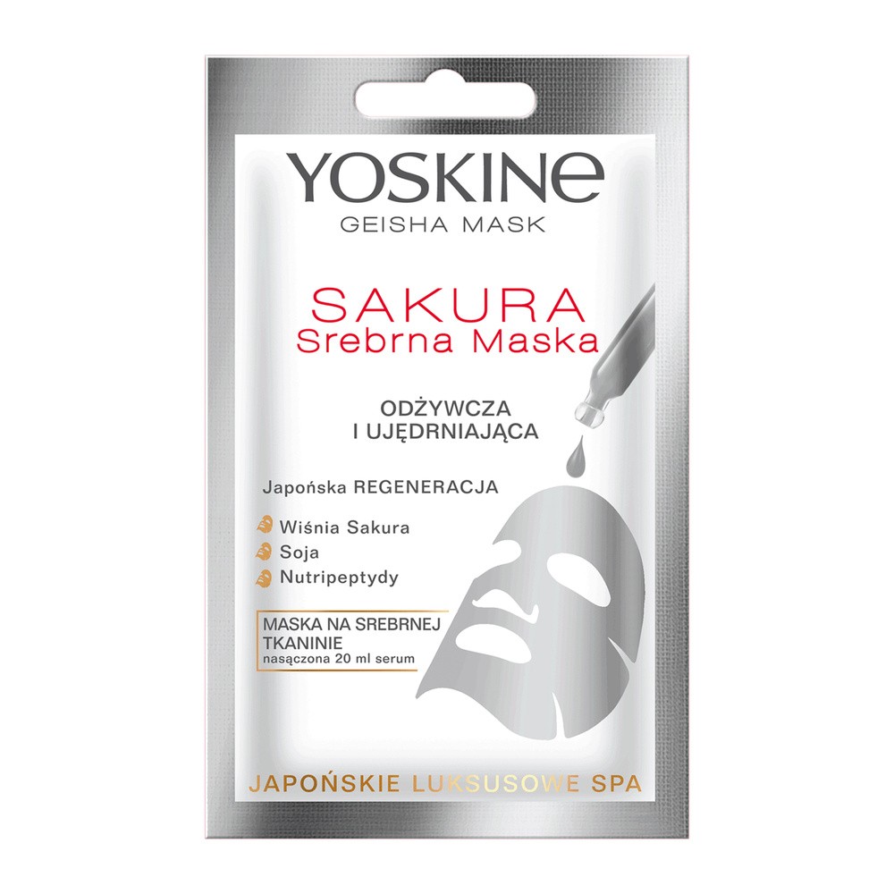 Yoskine Geisha Mask maska na srebrnej tkaninie sakura Maseczka do twarzy