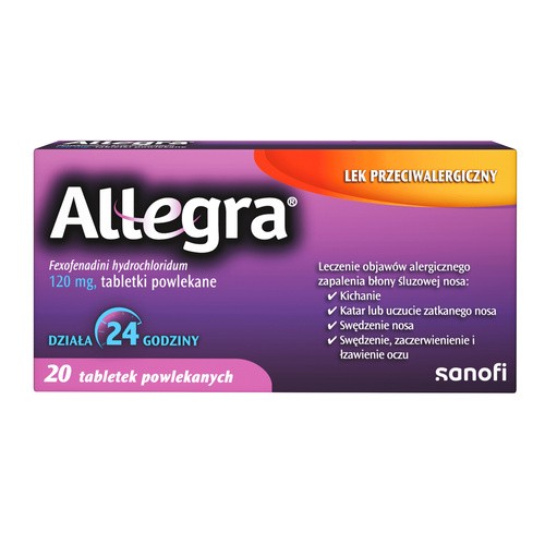 Allegra 120 mg Lek przeciwalergiczny, 20 tabletek