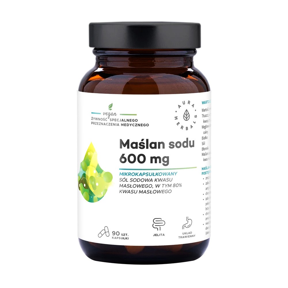Aura Herbals, Maślan sodu 600mg , Suplement diety, 90 kapsułek