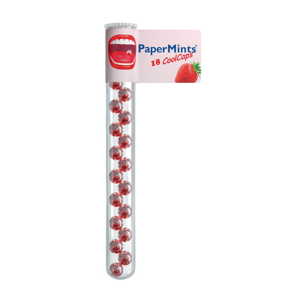 PaperMints Cool Caps, kapsułki na świeży oddech, bez cukru, smak truskawkowy, 18 sztuk