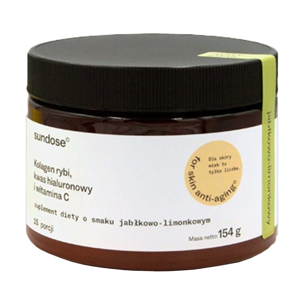 Sundose For Skin Anti-Aging, kolagen rybi, kwas hialuronowy i witamina C, smak jabłkowo-limonkowy, 154 g