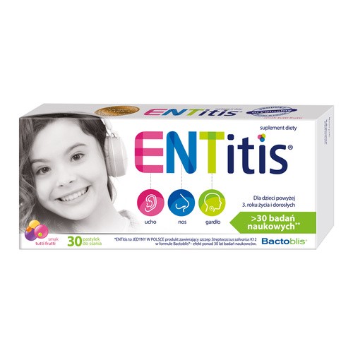 ENTitis dla dzieci po 3 roku życia, smak tutti frutti, 30 pastylek do ssania