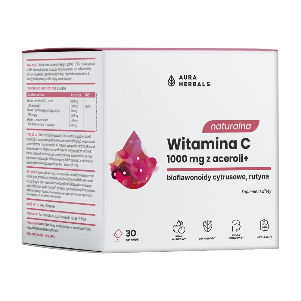 Aura Herbals Naturalna Witamina C 1000 z acerolii suplement diety 30 x 5.46 g
