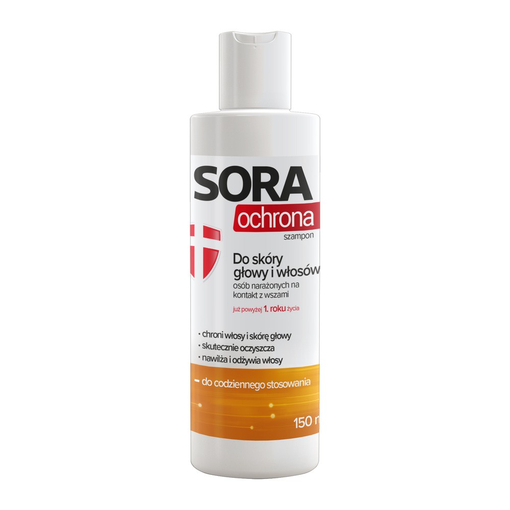 Sora Ochrona, szampon do skóry głowy i włosów, dla osób narażonych na kontakt z wszami, 150 ml