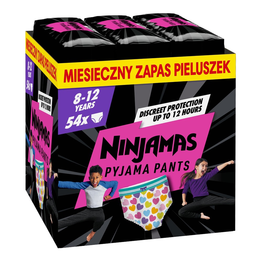 Pampers Ninjamas Dziewczynka Pieluchomajtki, 54 pary pieluchomajtek 8 lat