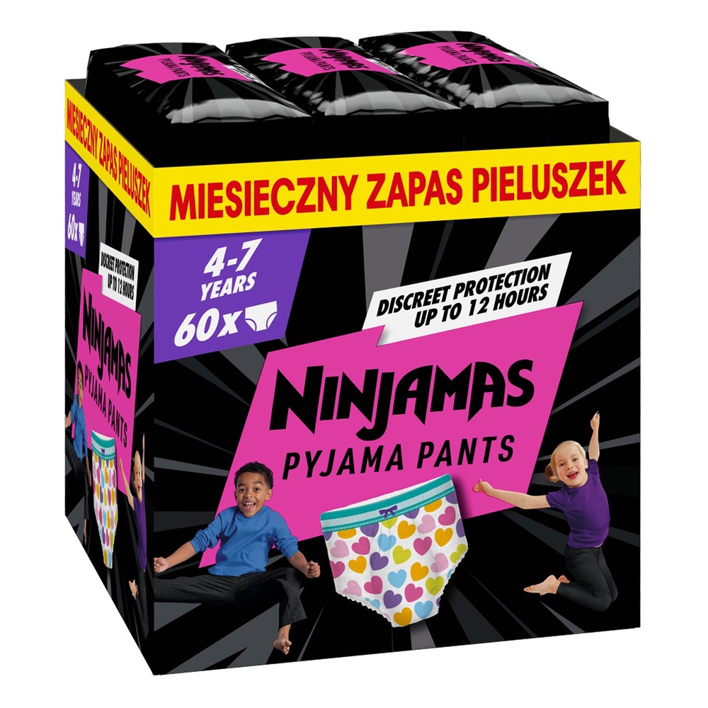 Pampers Ninjamas Dziewczynka Pieluchomajtki, 60 par pieluchomajtek 7 lat