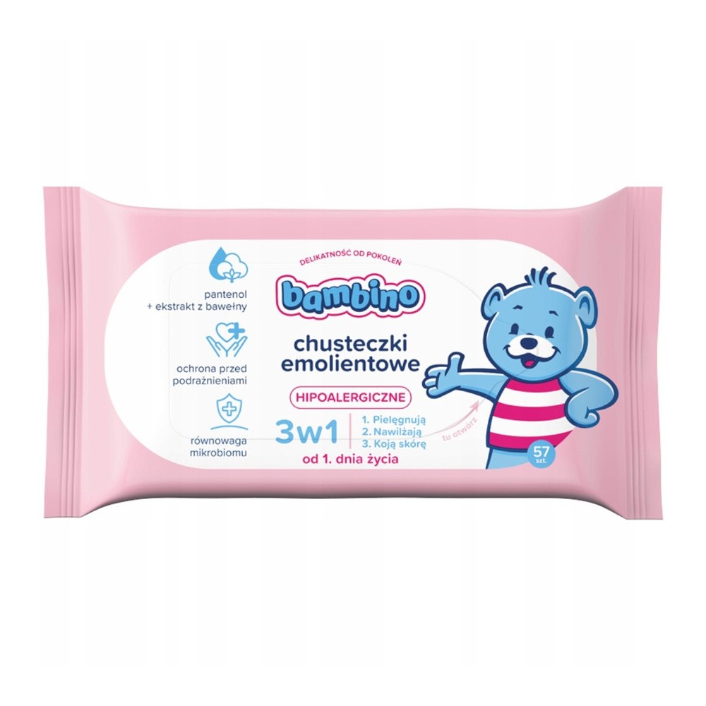 NIVEA Bambino Chusteczki emolientowe 3w1 hipoalergiczne 1 x 57 szt