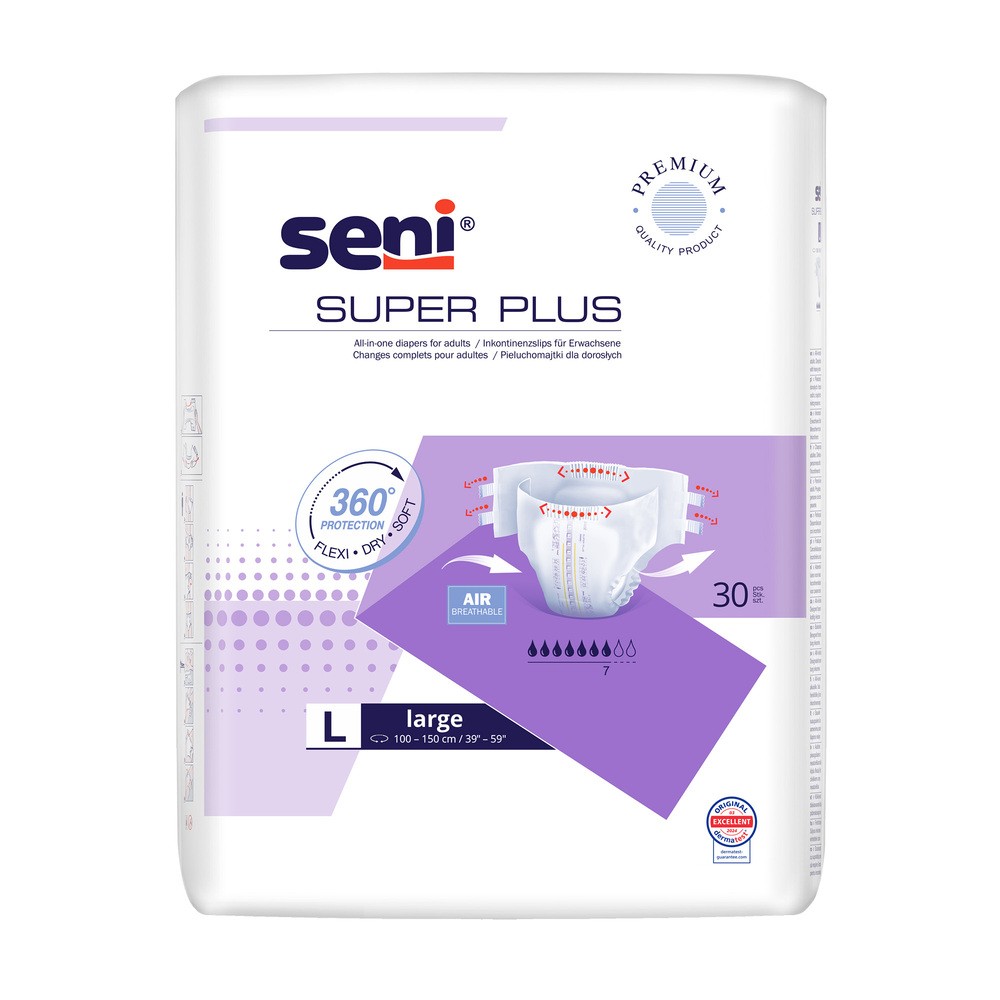 Seni Super Plus, pieluchomajtki, Large, 100-150 cm, 30 sztuk
