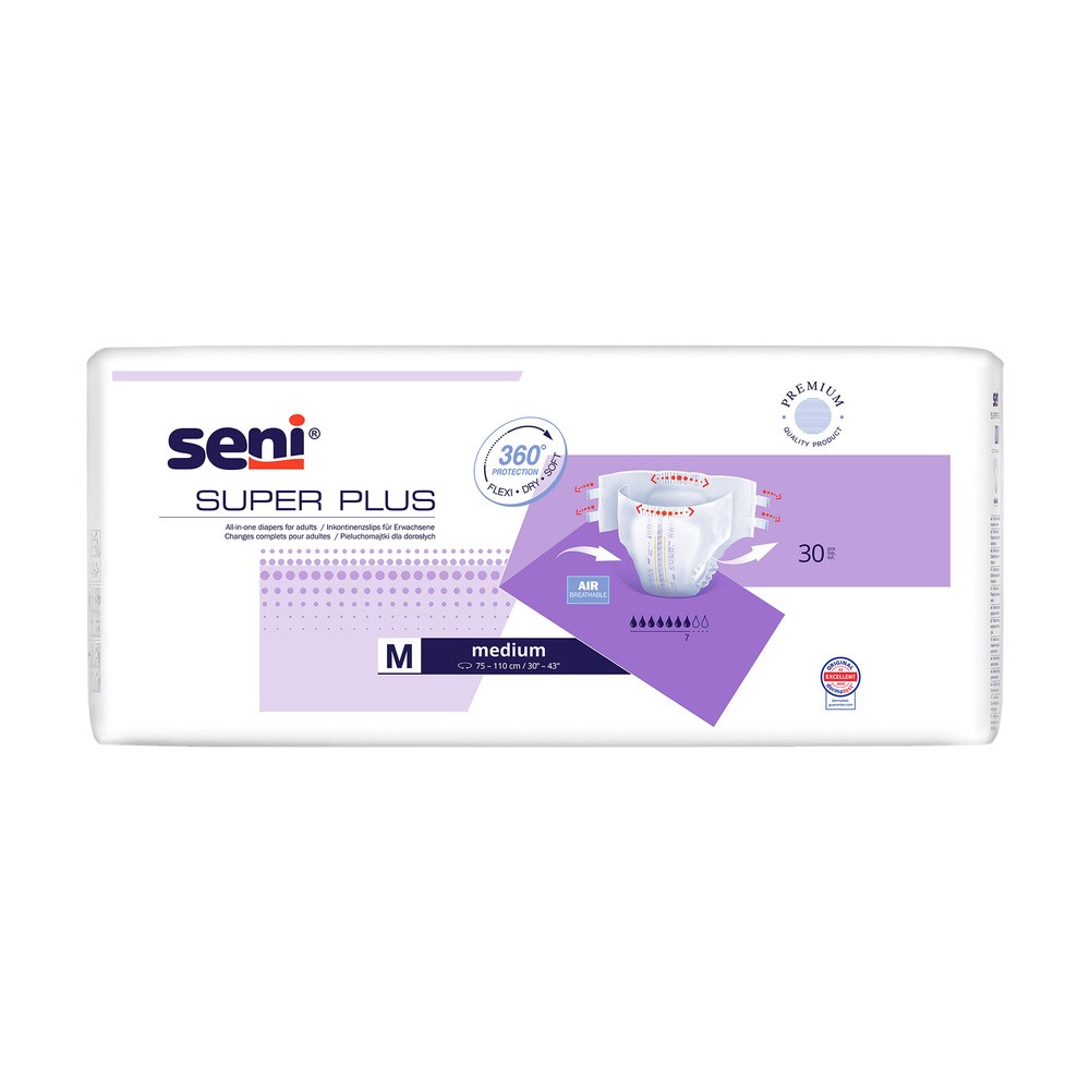 Seni Super Plus, pieluchomajtki, Medium, 75-110 cm, 30 sztuk