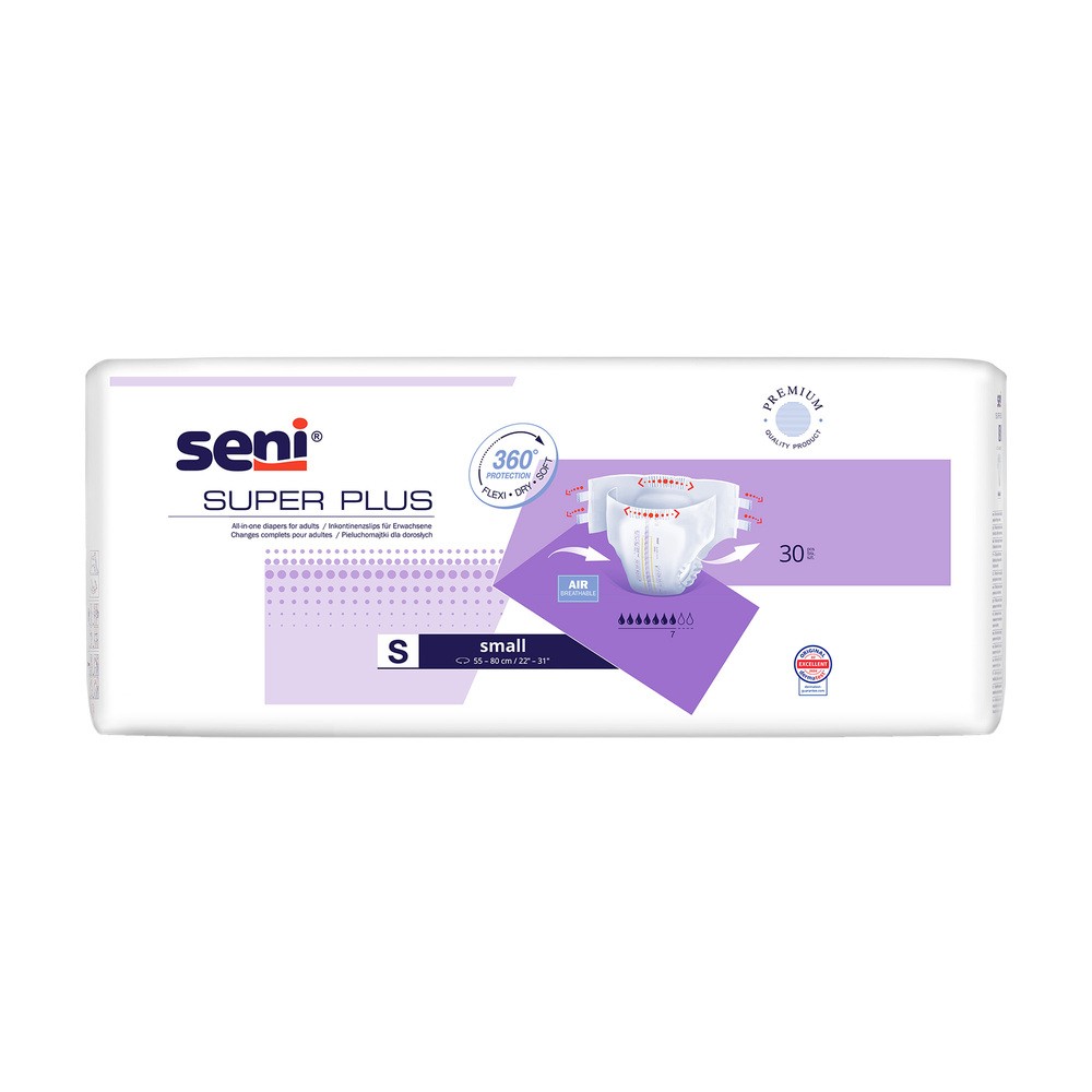 Seni Super Plus, pieluchomajtki, Small, 55-80 cm, 30 sztuk