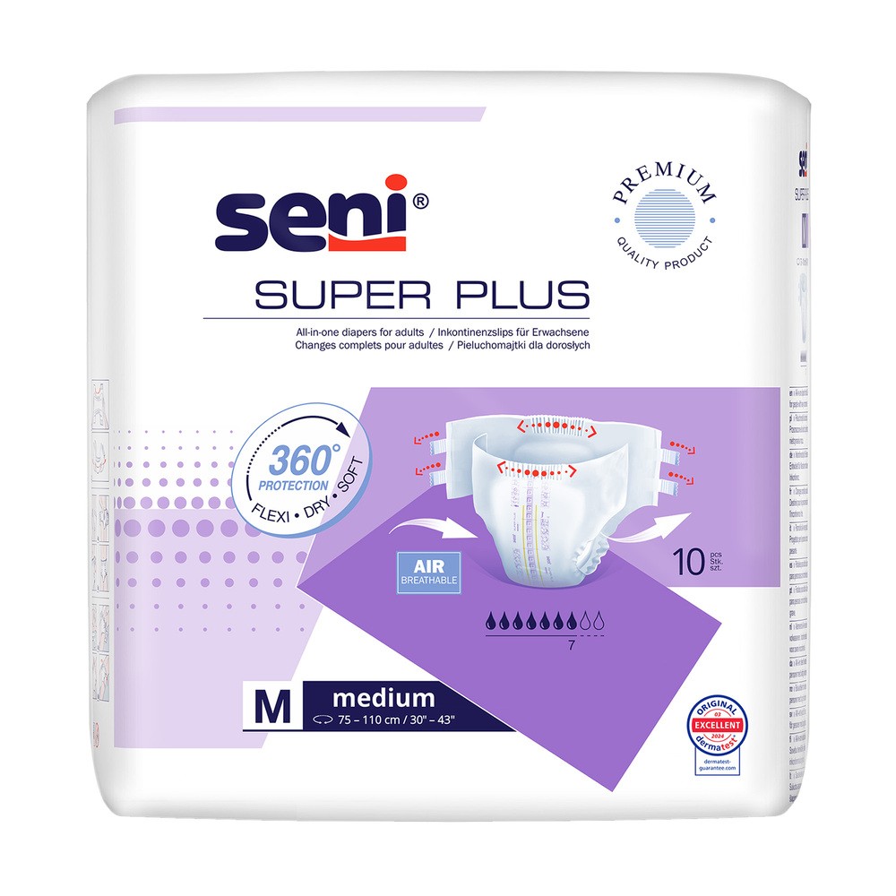 Seni Super Plus, pieluchomajtki, Medium, 75-110 cm, 10 sztuk