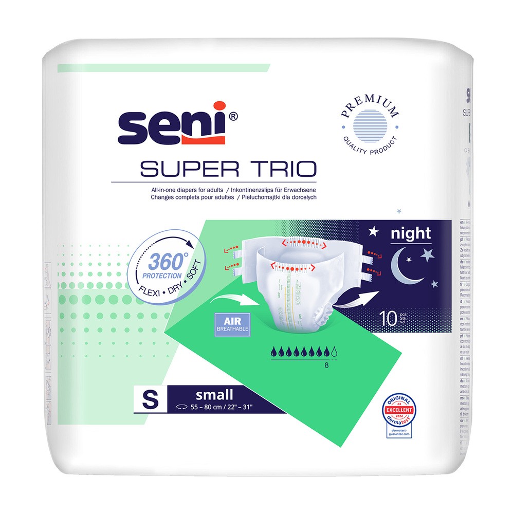 Seni Super Trio, pieluchomajtki, Small, 55-80 cm, 10 sztuk