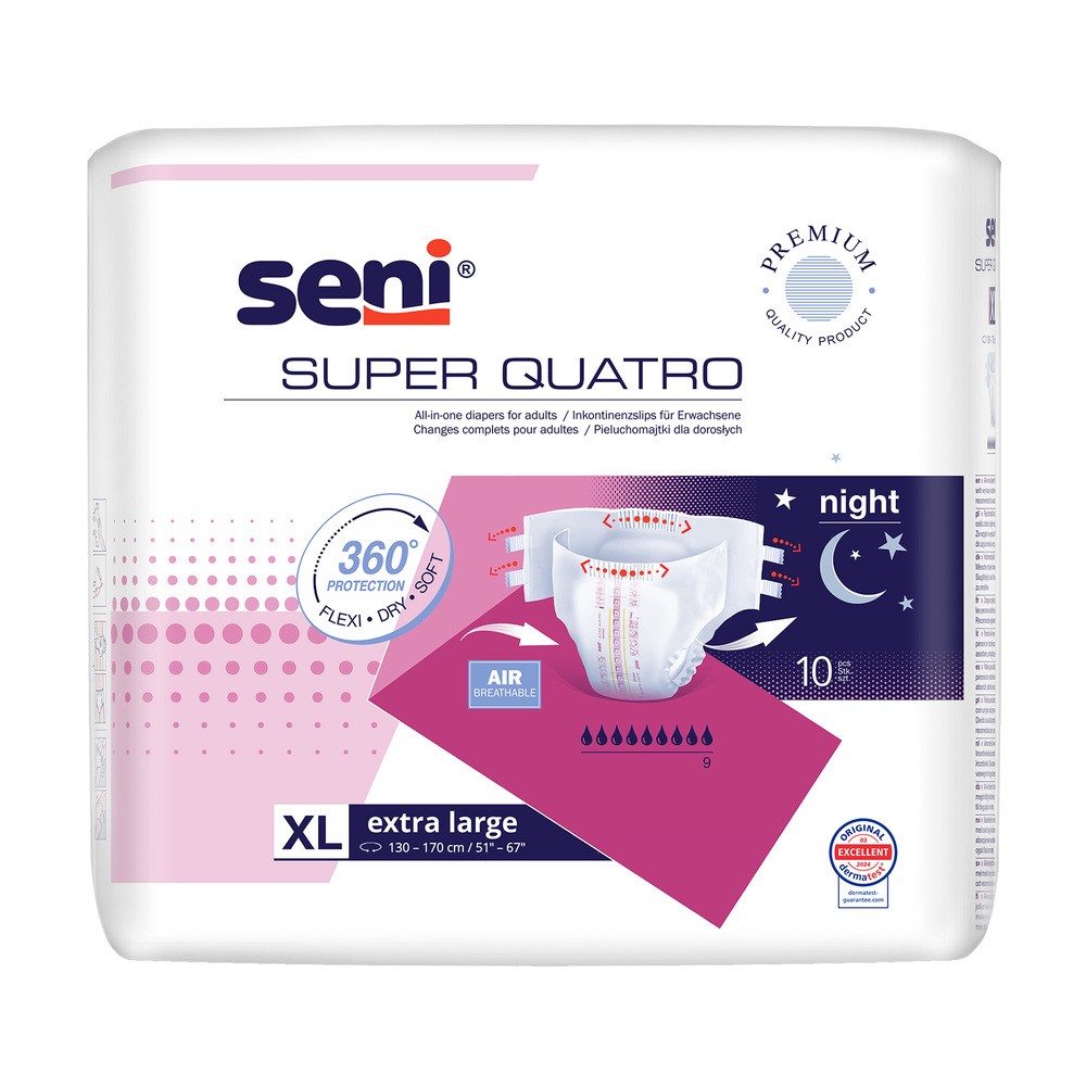 Seni Super Quatro, pieluchomajtki, Extra Large, 130-170 cm, 10 sztuk
