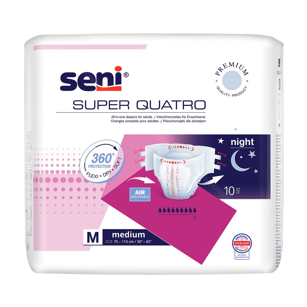 Seni Super Quatro, pieluchomajtki, Medium, 75-110 cm, 10 sztuk
