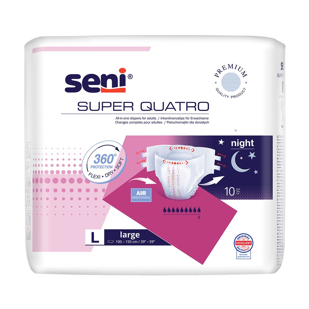Seni Super Quatro, pieluchomajtki, Large, 100-150 cm, 10 sztuk