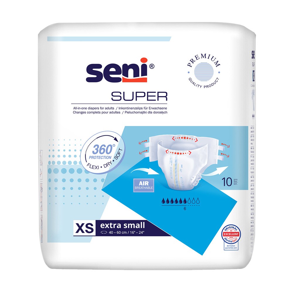 Seni Super, pieluchomajtki, Extra Small, 40-60 cm, 10 sztuk