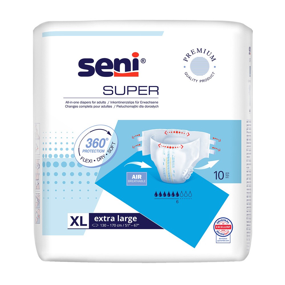 Seni Super, pieluchomajtki, Extra Large, 130-170 cm, 10 sztuk