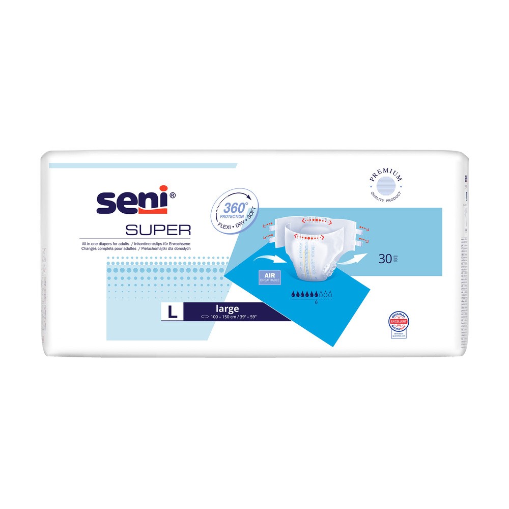 Seni Super, pieluchomajtki, Large, 100-150 cm, 30 sztuk