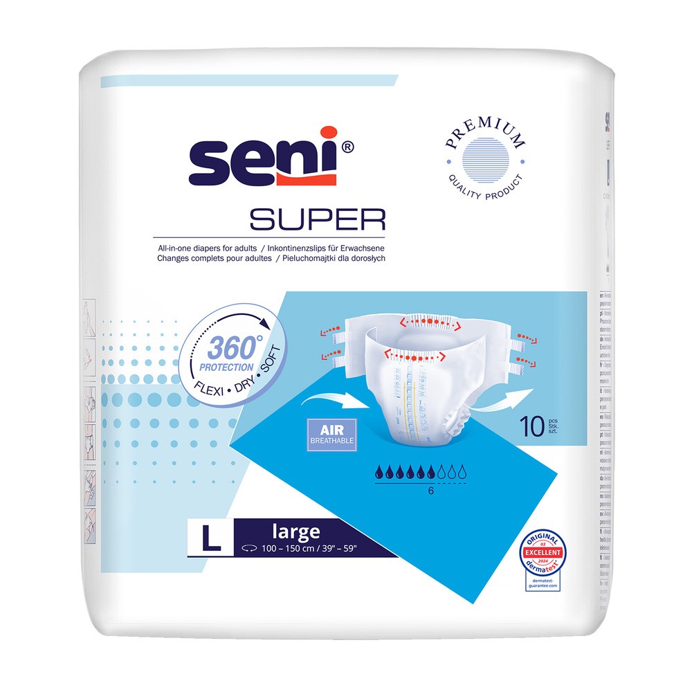 Seni Super, pieluchomajtki, Large, 100-150 cm, 10 sztuk