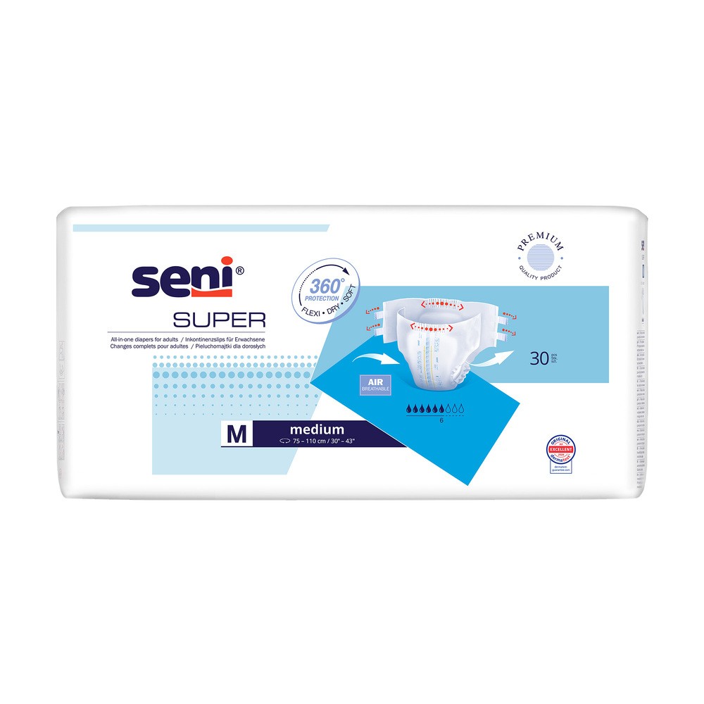 Seni Super, pieluchomajtki, Medium, 75-110 cm, 30 sztuk