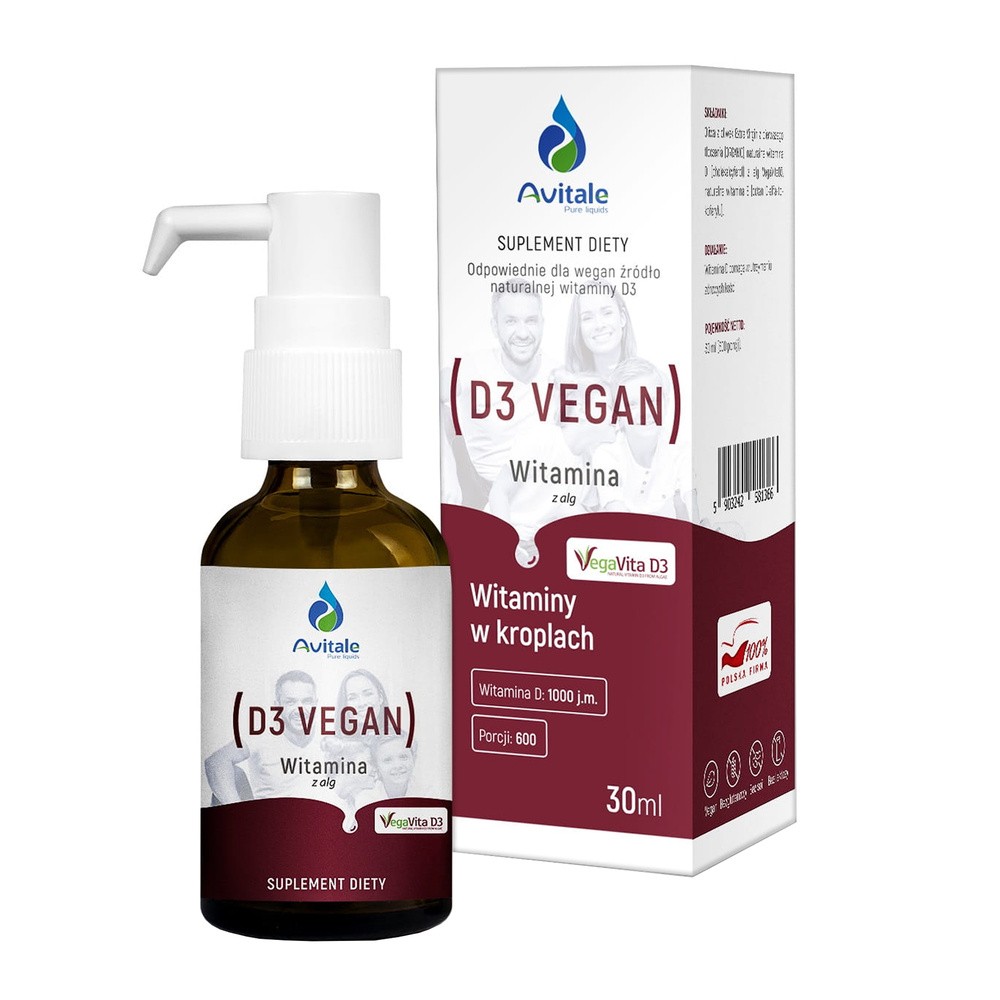 Aliness Avitale Witamina D3 Vegan 1000 IU z Alg Krople 30 ml Avitale av-010
