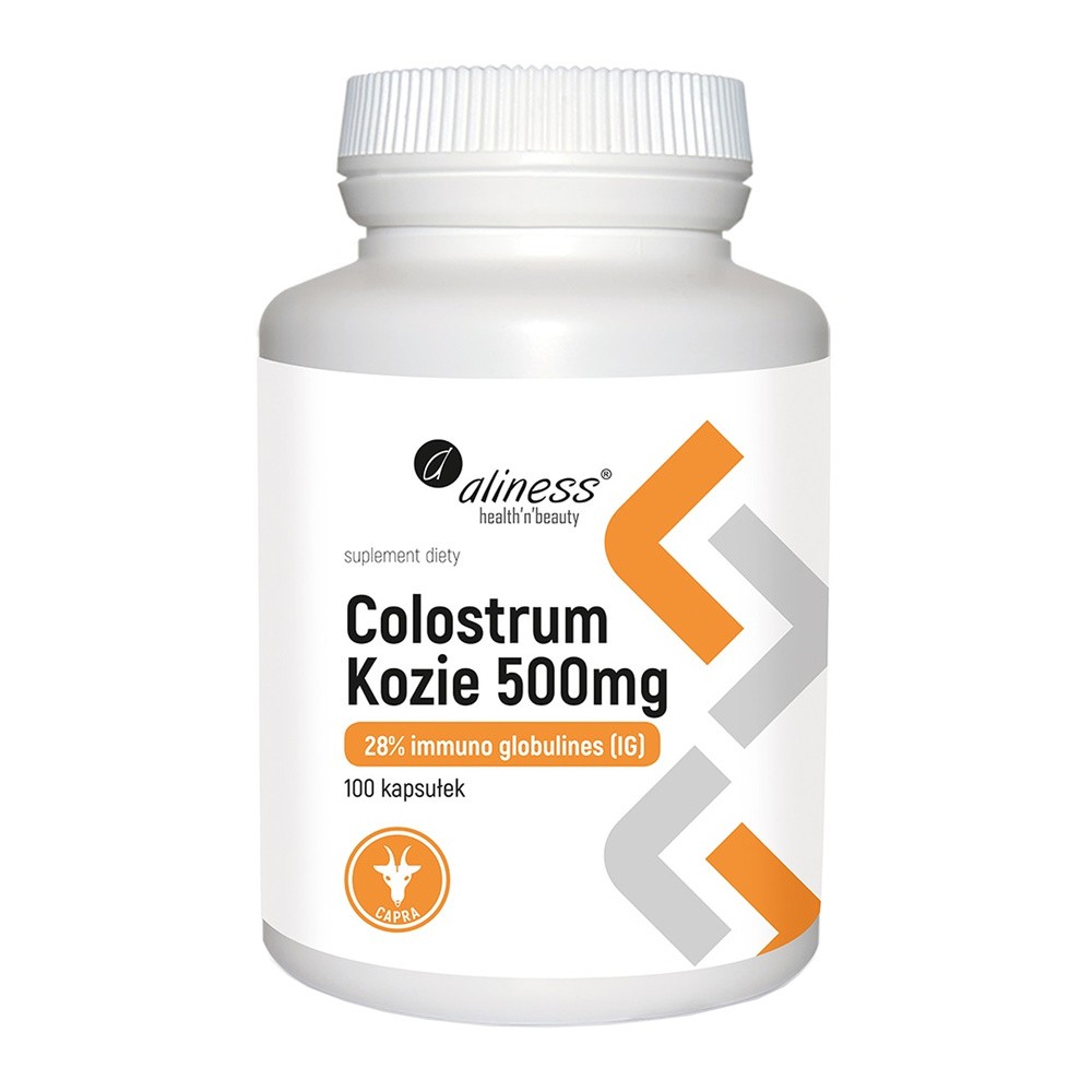 Aliness Colostrum kozie 500mg 28% imuno Glbulines IG 100 kapsułek