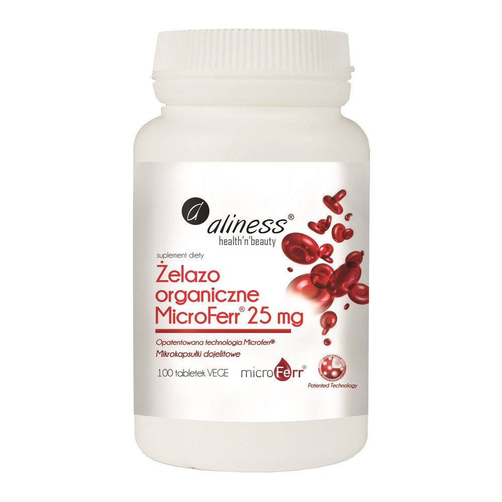 Aliness Żelazo organiczne MicroFerr 25 mg x 100 tabletek VEGE 4033-90507