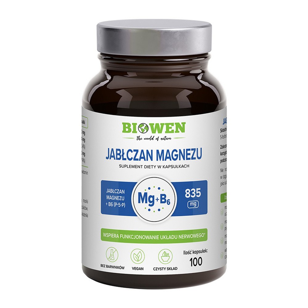 HempKing Jabłczan magnezu + witamina B6 Suplement diety 100 kaps.