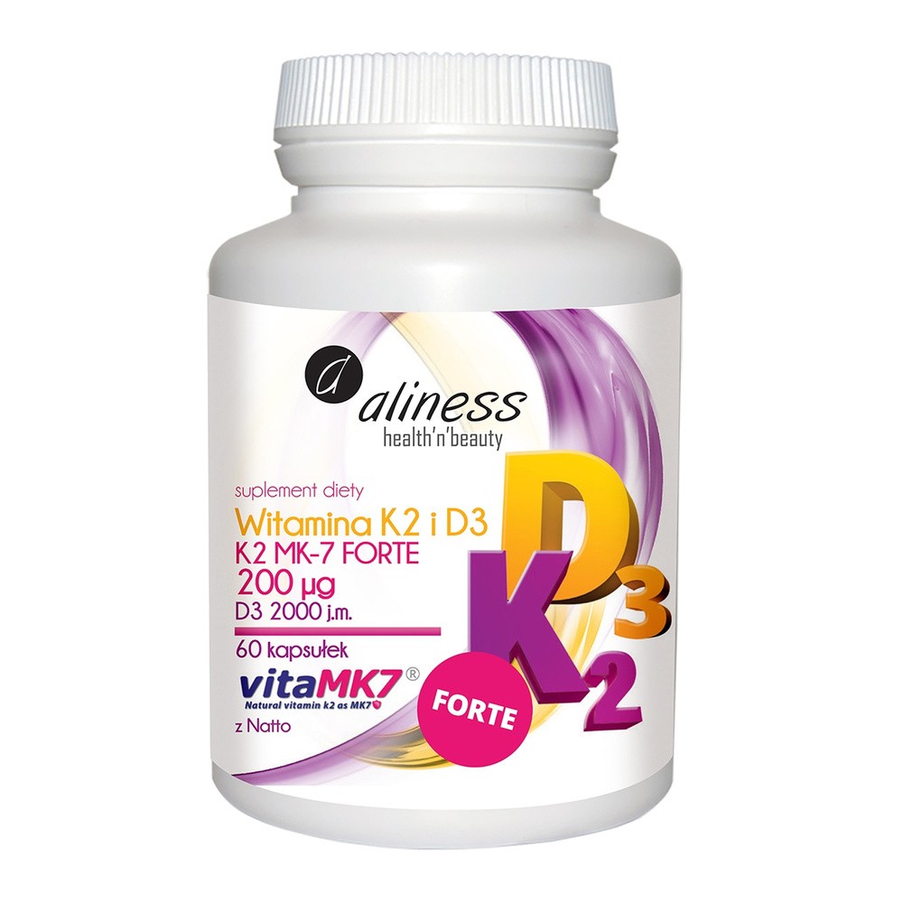 Medicaline Aliness Witamina K2 MK-7 FORTE 200mcg i D3 2000IU 60kaps - suplement diety