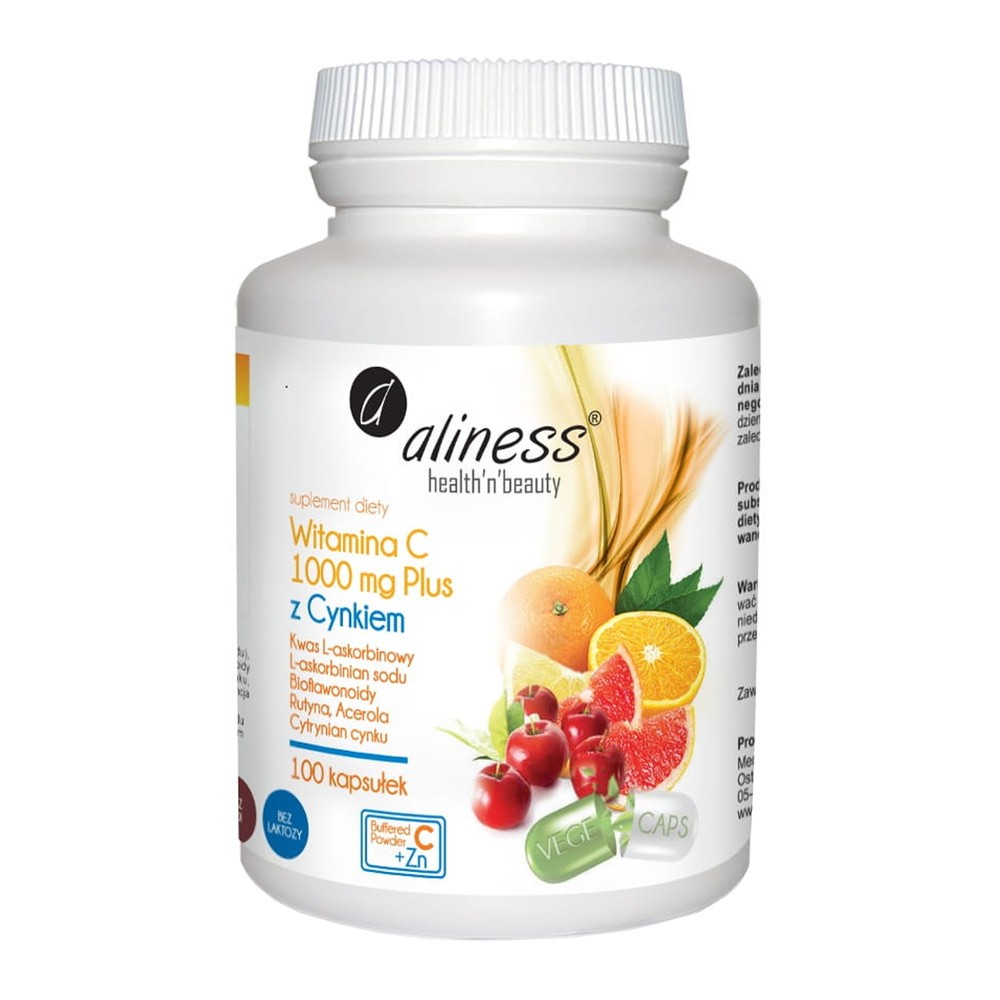 Aliness, Witamina C 1000 mg z CYNKIEM PLUS bioflawonoidy, rutyna, acer., 100 kaps.