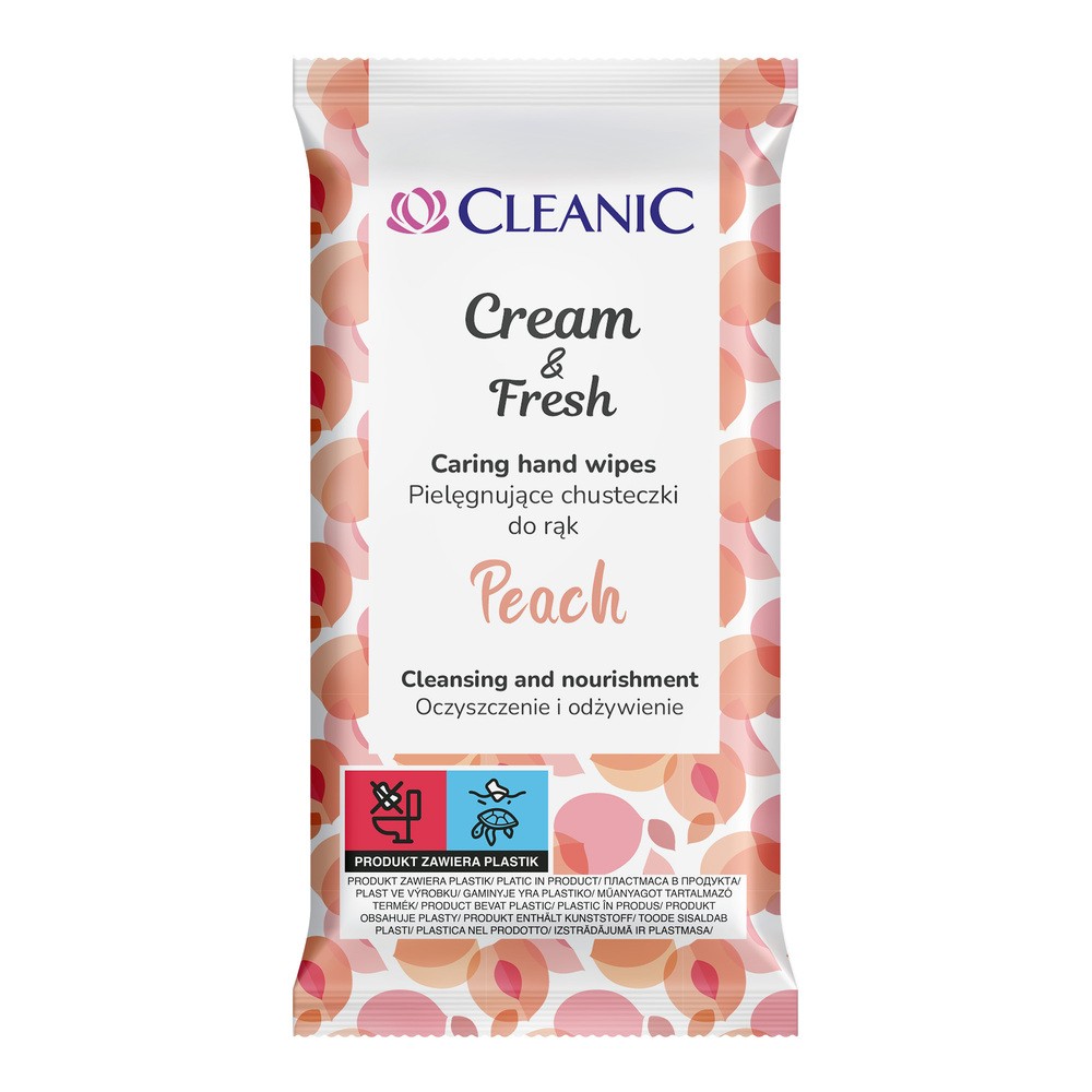 CLEANIC Cream&Fresh Chusteczki do rąk Brzoskwinia, 15szt.