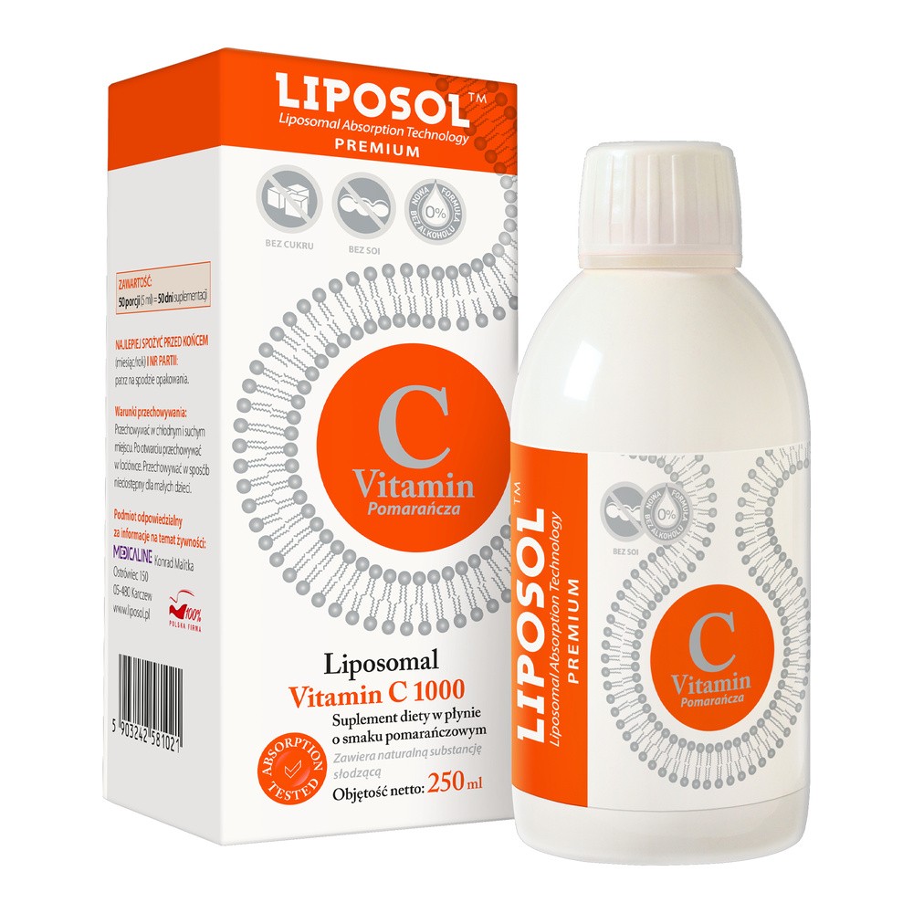 MEDICALINE Liposol Liposomalna Witamina C 1000 250 ml smak pomarańczowy