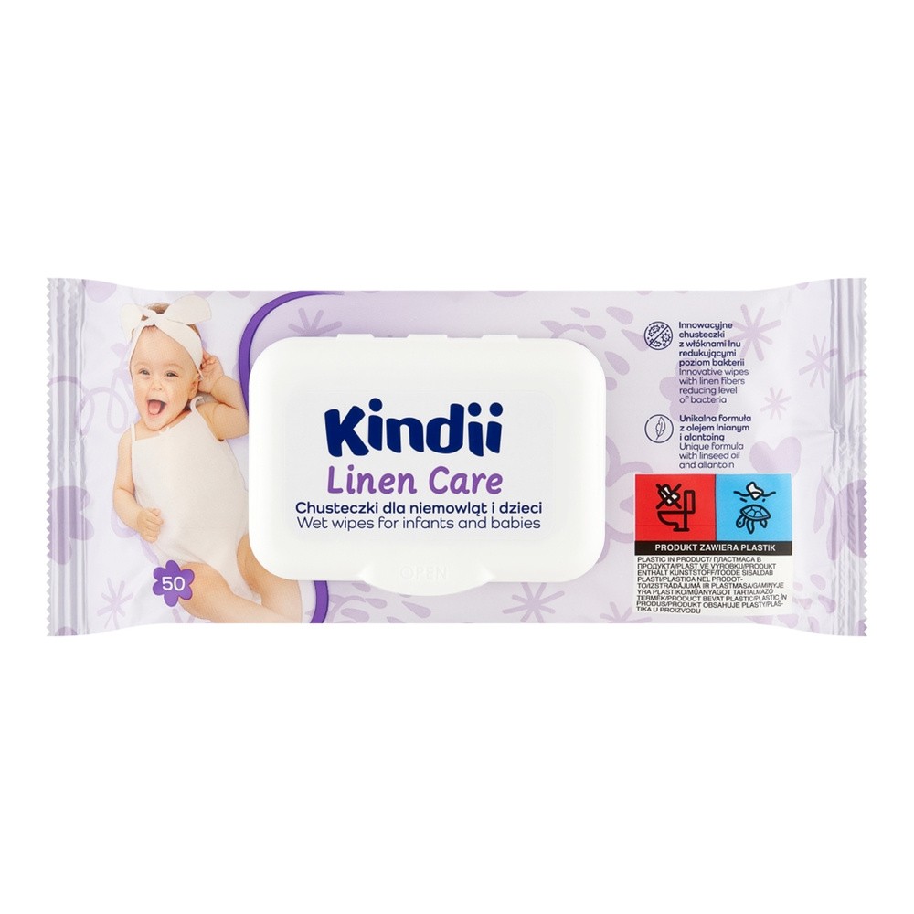 KINDII Linen care Chusteczki nawilżane dla niemowląt i dzieci, 50szt.