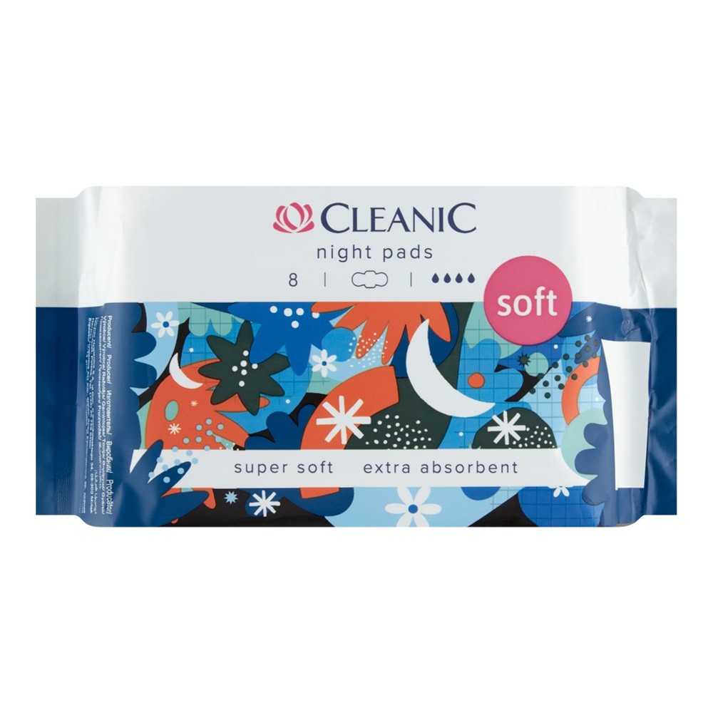 CLEANIC SOFT NIGHT PADS Podpaski higieniczne na noc dla kobiet, 8szt.