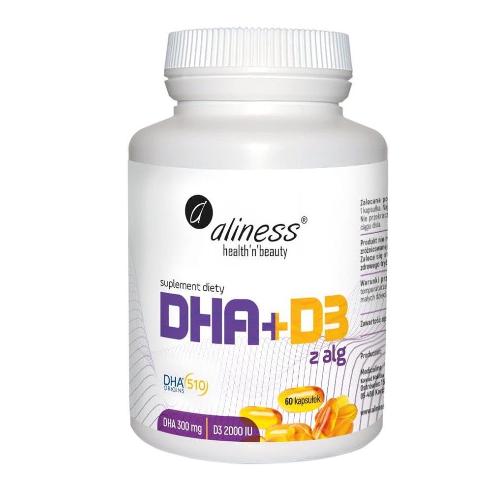 Aliness Omega DHA 300 mg z alg + D3 2000IU x 60 kaps