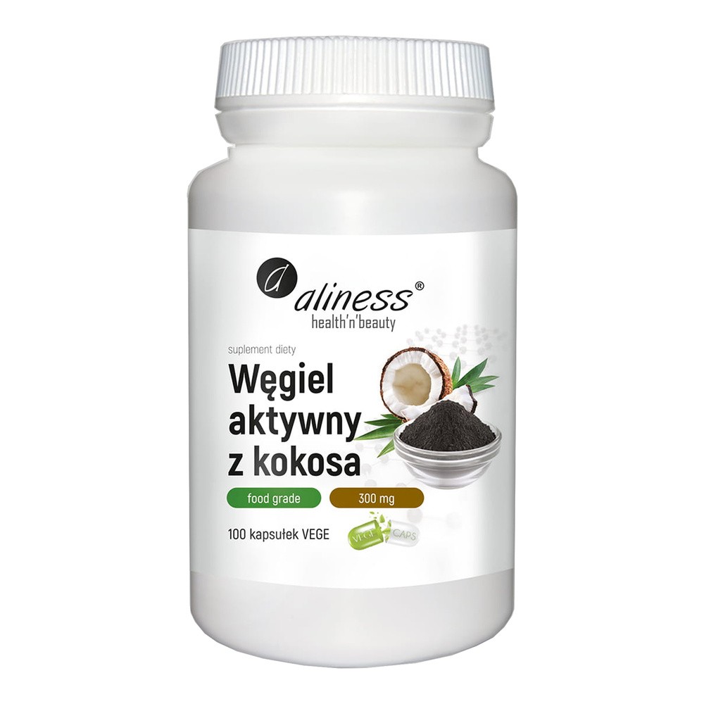 Aliness Węgiel Aktywny z Kokosa Spożywczy FOOD GRADE 300 mg (100 kaps) Aliness ali-116